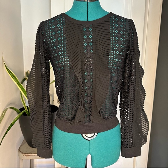 Express Black Lace Blouse with Ruffle Accordion Sleeve xs - Picture 1 of 12